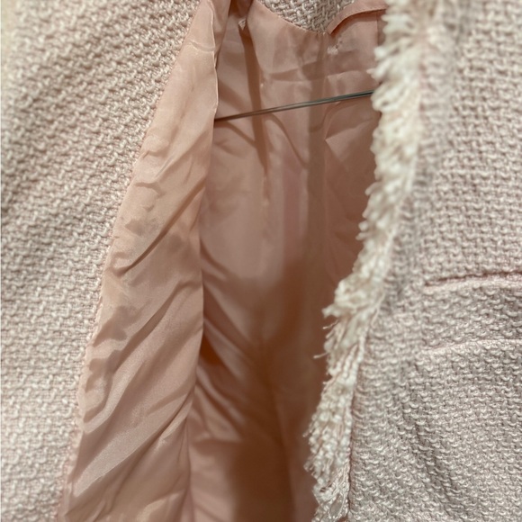 Pink Frayed Edge Fringe Women's Tweed Long Boucle Blazer barbie - Picture 8 of 11